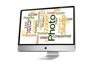 a computer monitor with words on it